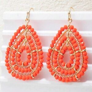 ⭐️Gold and Orange Beaded Heart Earrings